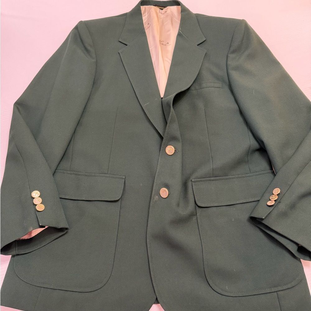 VTG Arnold Palmer Augusta Green Blazer 42R Hopsack Wool Blend Sport Coat Jacket